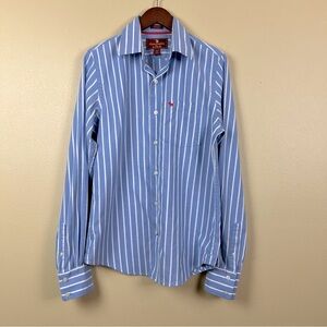 Abercrombie & Fitch Shirt Men Button Up Long Sleeve Blue White Striped Muscle